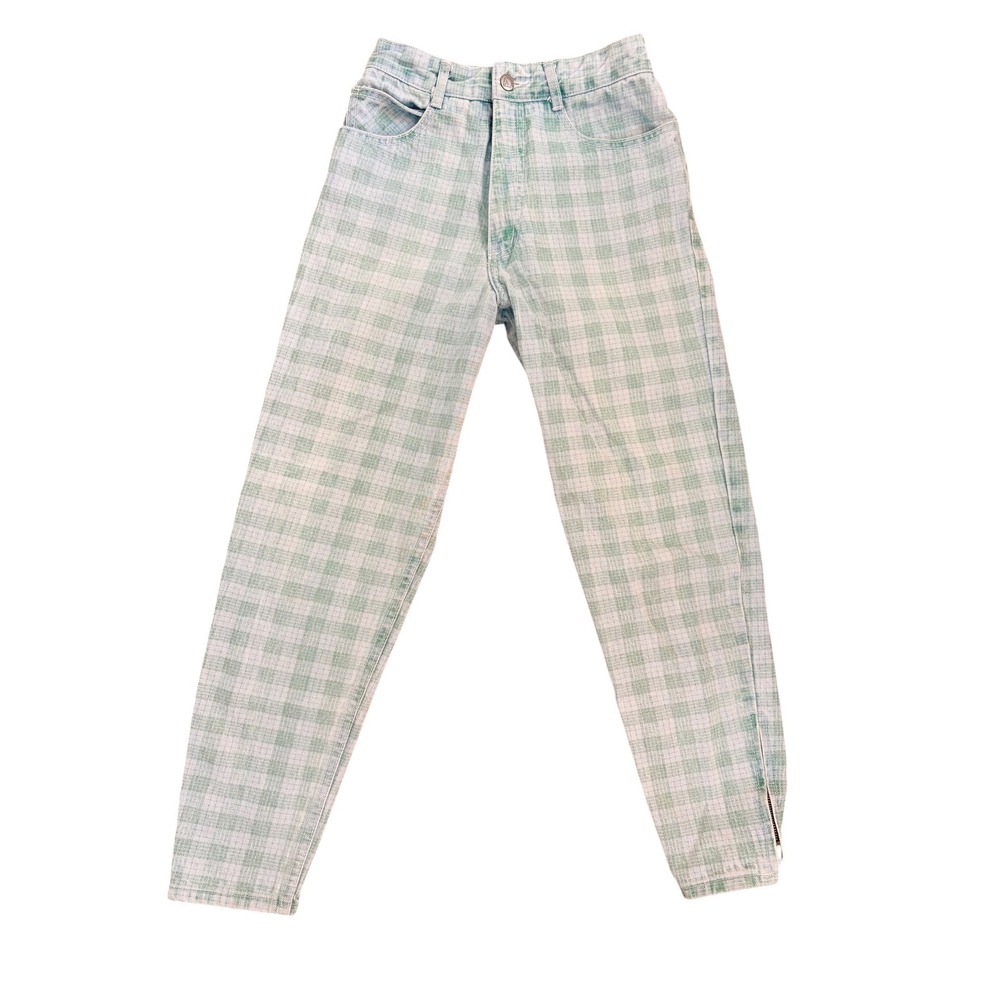 VINTAGE 80/90 Georges Marciano for Guess Green Gingham Plaid Mom Jeans Ankle Zip